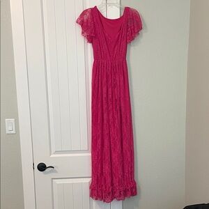Elegant Pink Lace Maxi Dress
